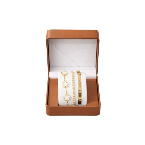 TITANIUM  FIVE-LEAF CLOVER LUXE 3-IN-1 BRACELET SET