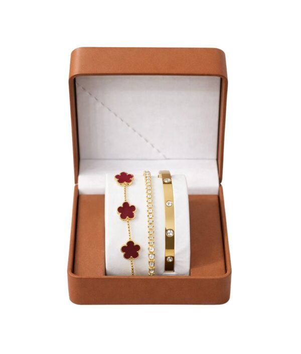 TITANIUM  FIVE-LEAF CLOVER LUXE 3-IN-1 BRACELET SET