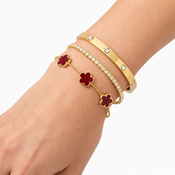 TITANIUM  FIVE-LEAF CLOVER LUXE 3-IN-1 BRACELET SET