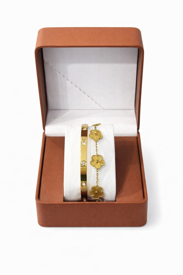 TITANIUM FIVE LEAF CLOVER LUXE 2-IN-1 BRACELET SET