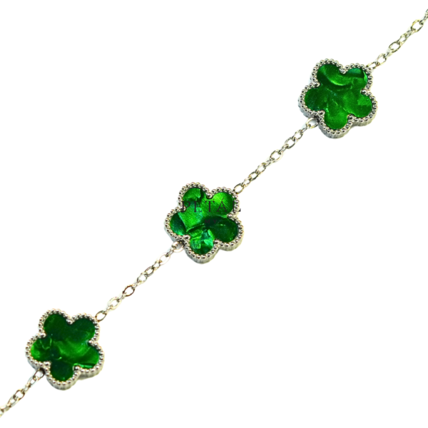 (PETALMY) LUNA FLOWER BRACELET WITH MARBLE DOUBLE SIDED FIVE LEAF CLOVER BRACELET STAINLESS STEEL GOLD PLATED