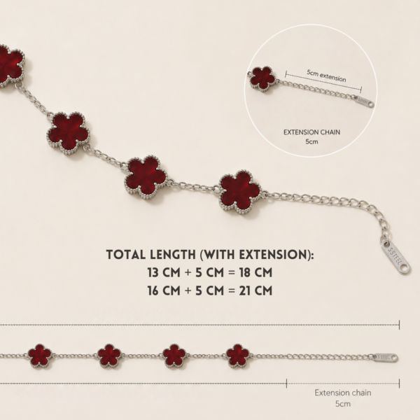 (PETALMY) LUNA FLOWER BRACELET WITH MARBLE DOUBLE SIDED FIVE LEAF CLOVER BRACELET STAINLESS STEEL GOLD PLATED